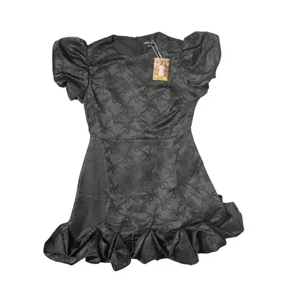 Sister Jane Black Jacquard Puff Sleeve Mini Dress M - Picture 4 of 8